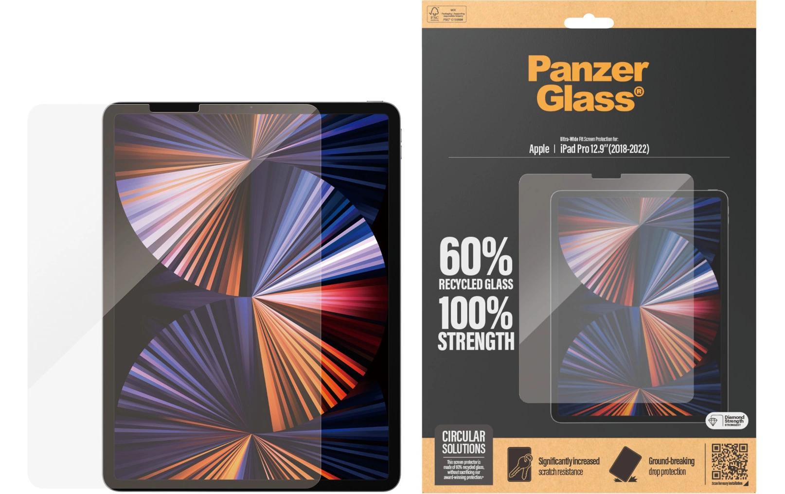 PanzerGlass Displayschutz (Panzerglas), Ultra‑Wide Fit – für iPad Pro 12.9 (2018/2020/2021) und andere
