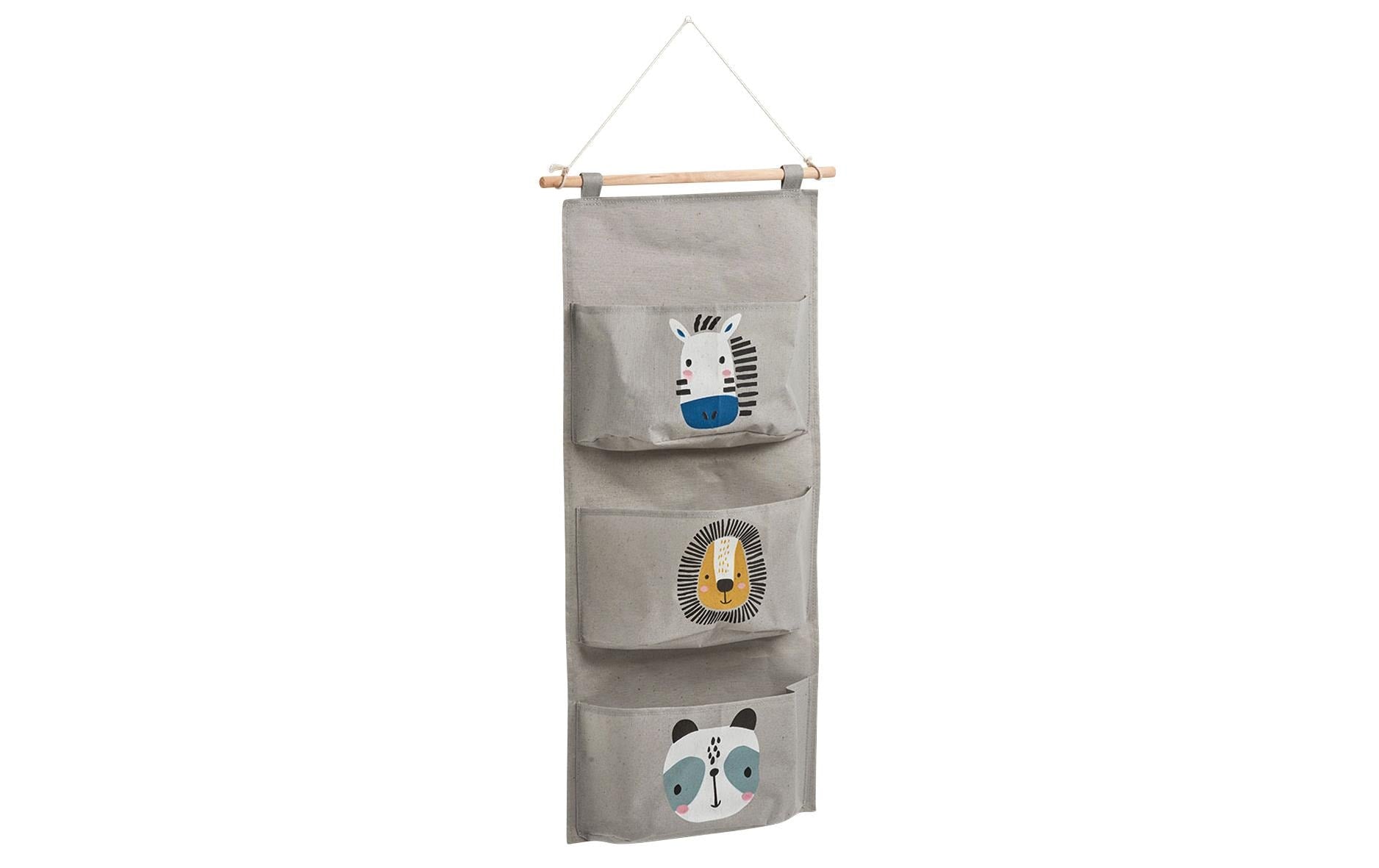 Zeller Present Aufbewahrungskorb – Baumwolle/Polyester/Holz – Grau – 3 Fächer, mit Seil