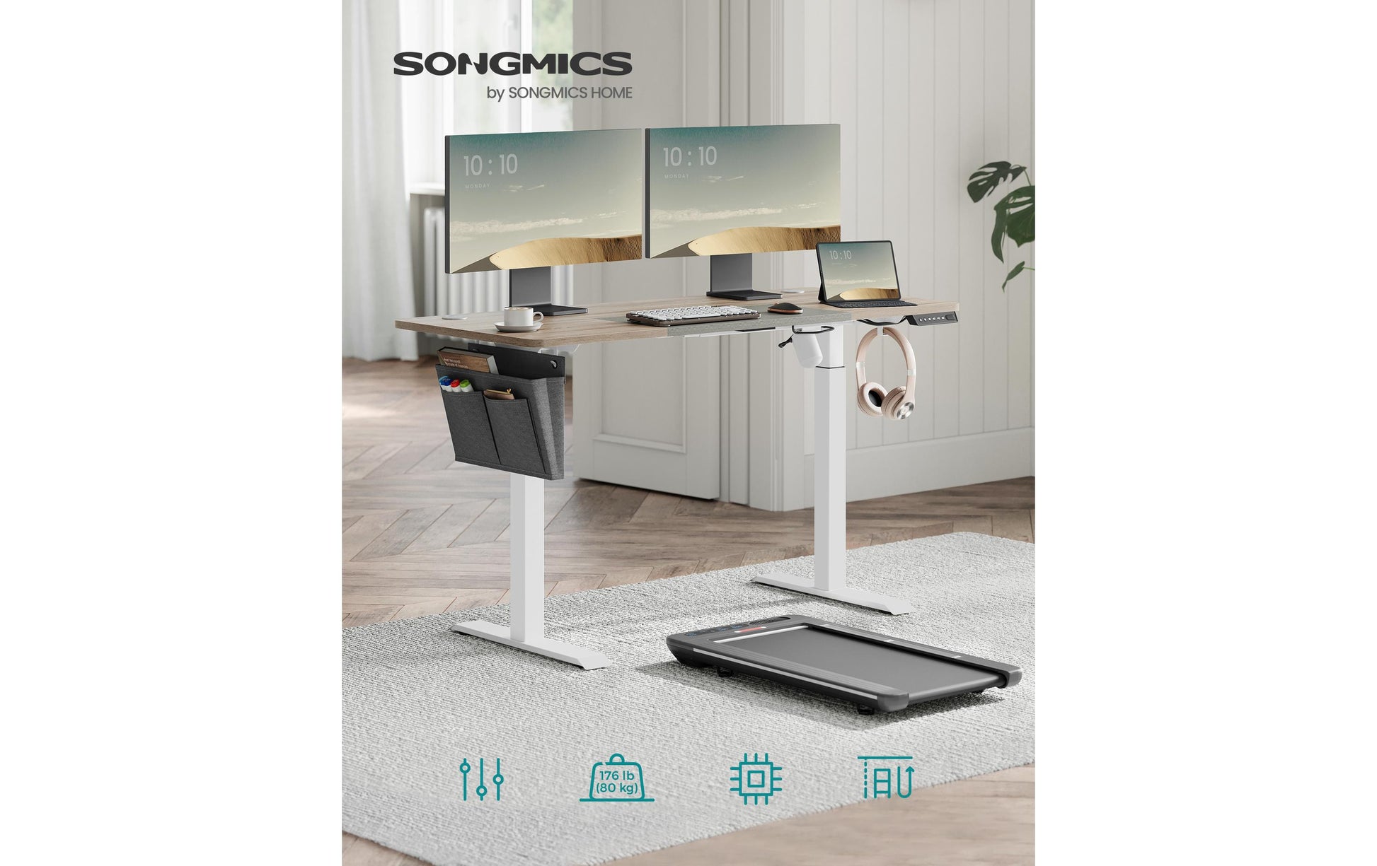 Songmics Schreibtisch – 140 × 60 cm, braun/grau, Stahl