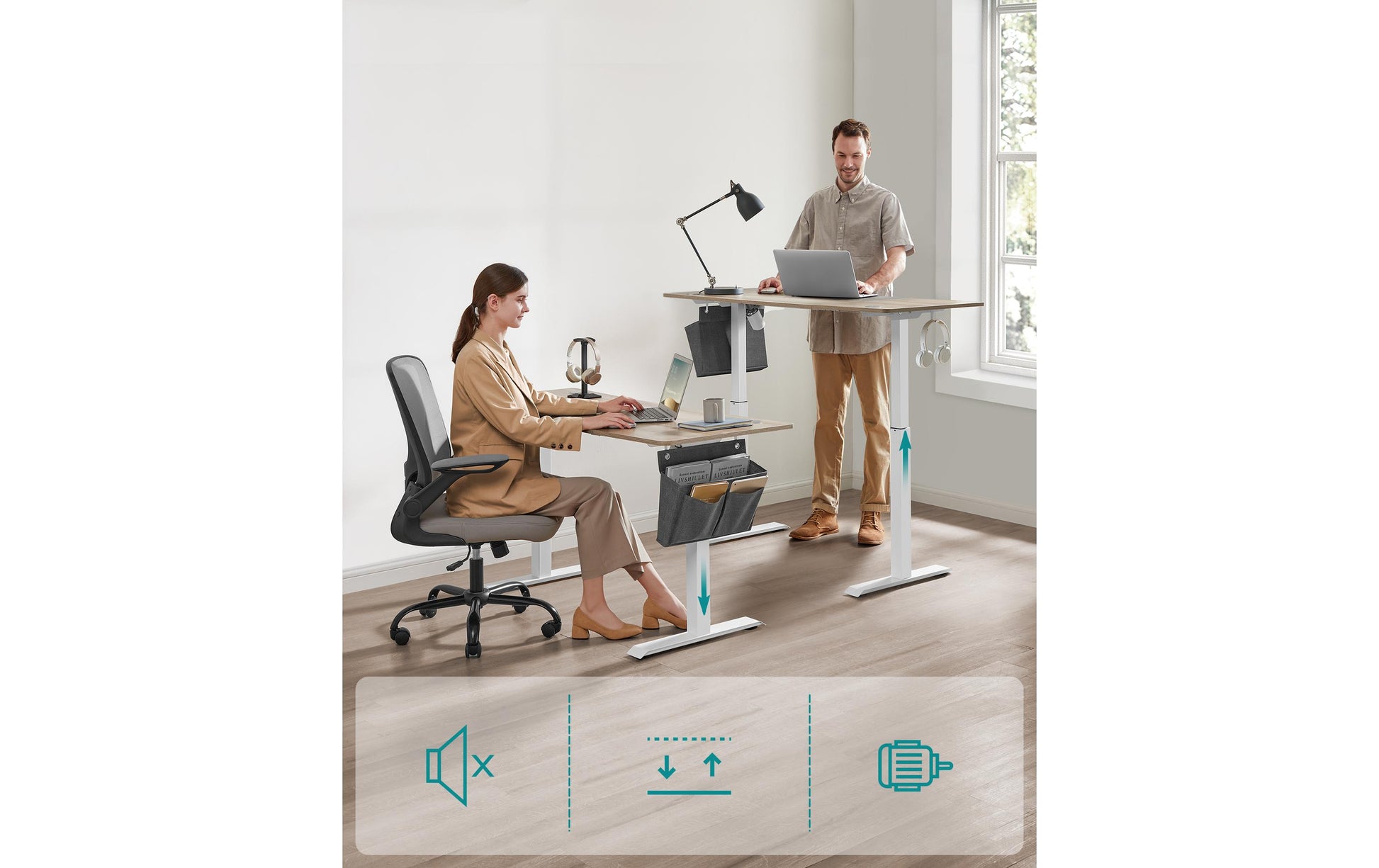Songmics Schreibtisch – 140 × 60 cm, braun/grau, Stahl