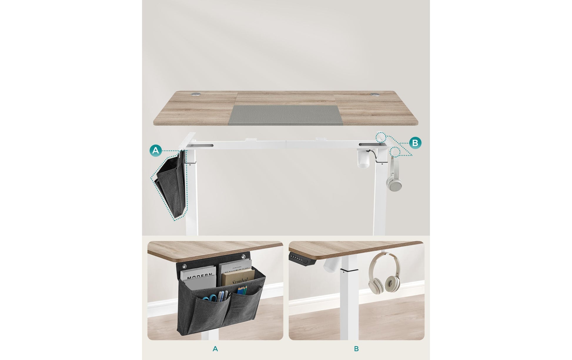 Songmics Schreibtisch – 140 × 60 cm, braun/grau, Stahl