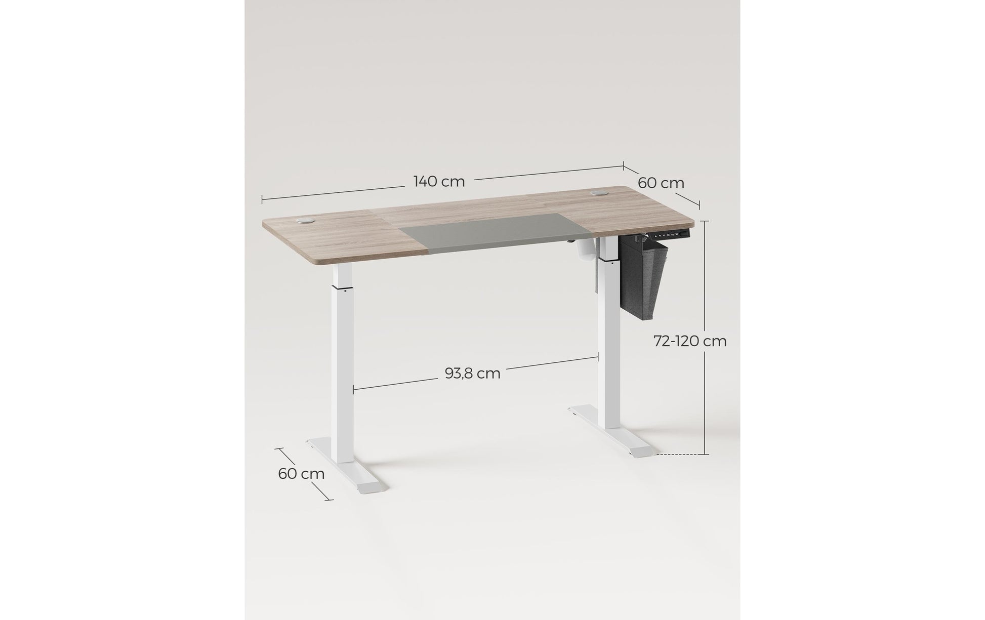 Songmics Schreibtisch – 140 × 60 cm, braun/grau, Stahl