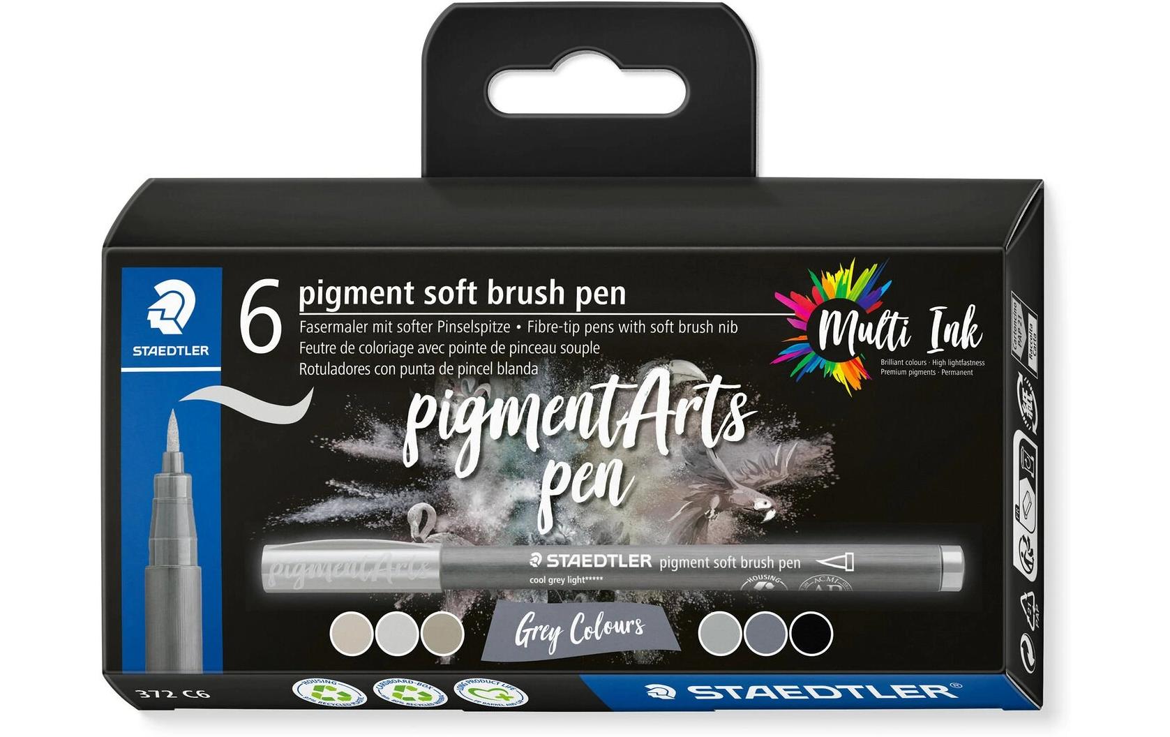 STAEDTLER Pigment Brush Pen – 6 Farben, 6 Stk., lichtbeständig