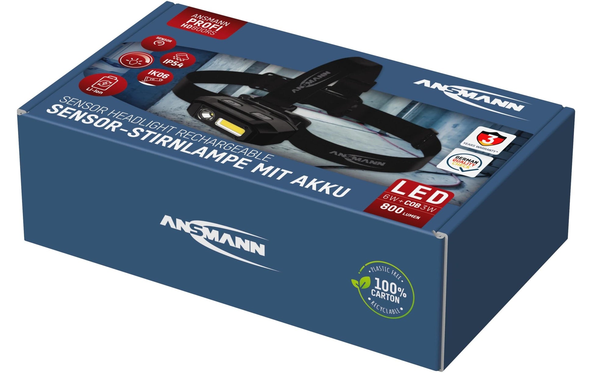 Ansmann Stirnlampe HD800RS – 800 lm, 80 m, Laufzeit 6–10 h – Schwarz