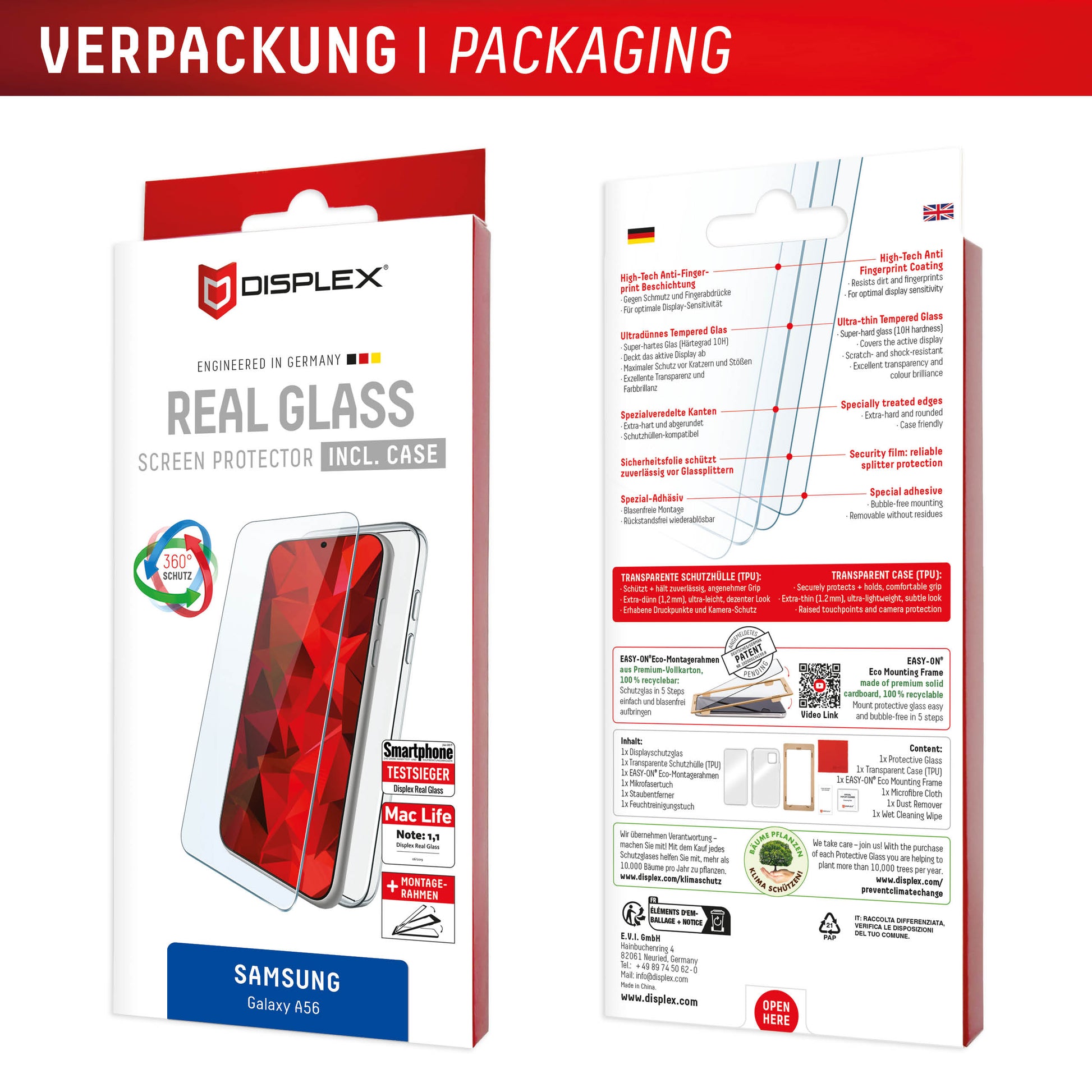 Displex Real Glass Backcover – für Samsung Galaxy A56, Gehärtetes Glas, Transparent