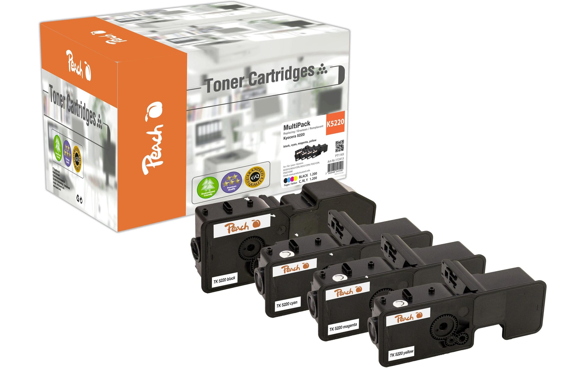 Peach Toner TK-5220 – gelb, 1200 Seiten – für Kyocera ECOSYS M5521cdn/M5521cdw/P5021 und andere