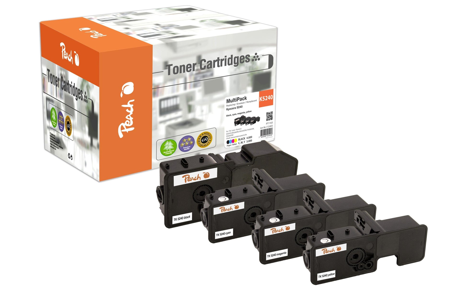 Peach Toner-Multipack TK-5240 – BK/C/M/Y, 4000 Seiten – für Kyocera ECOSYS M 5526 cdn/cdw, P 5026 cdn und andere