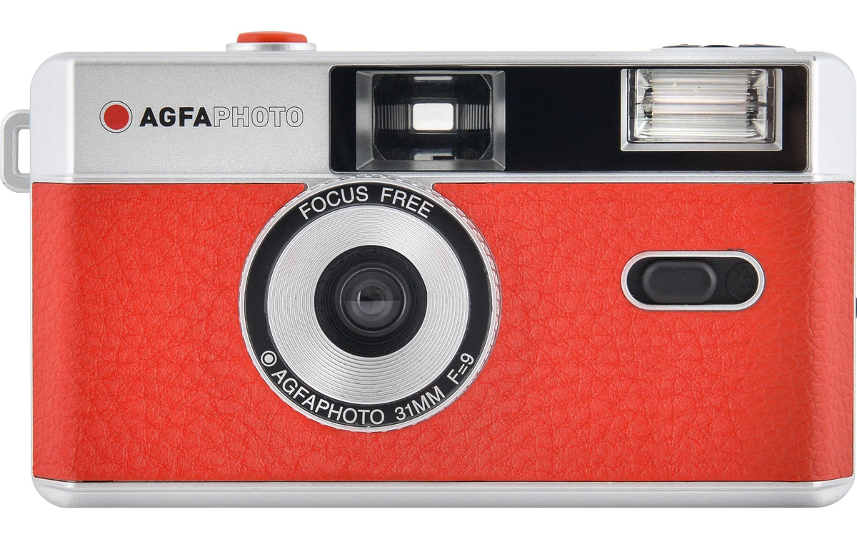 AgfaPhoto 603001 – Kompakt-Filmkamera, 35 mm, 32 mm, f/9, eingebauter Blitz, Rot