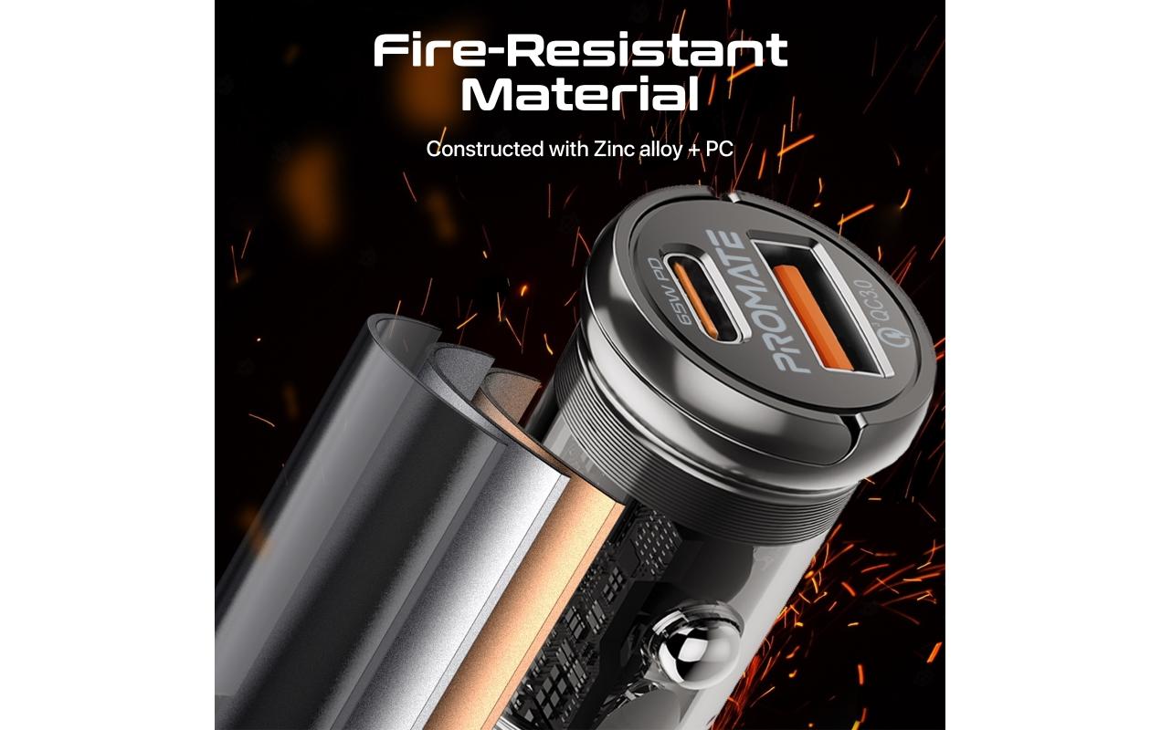 Promate Kfz-Ladegerät, 65 W, USB-C, USB-A, PD 3.0 – universal – Transparent