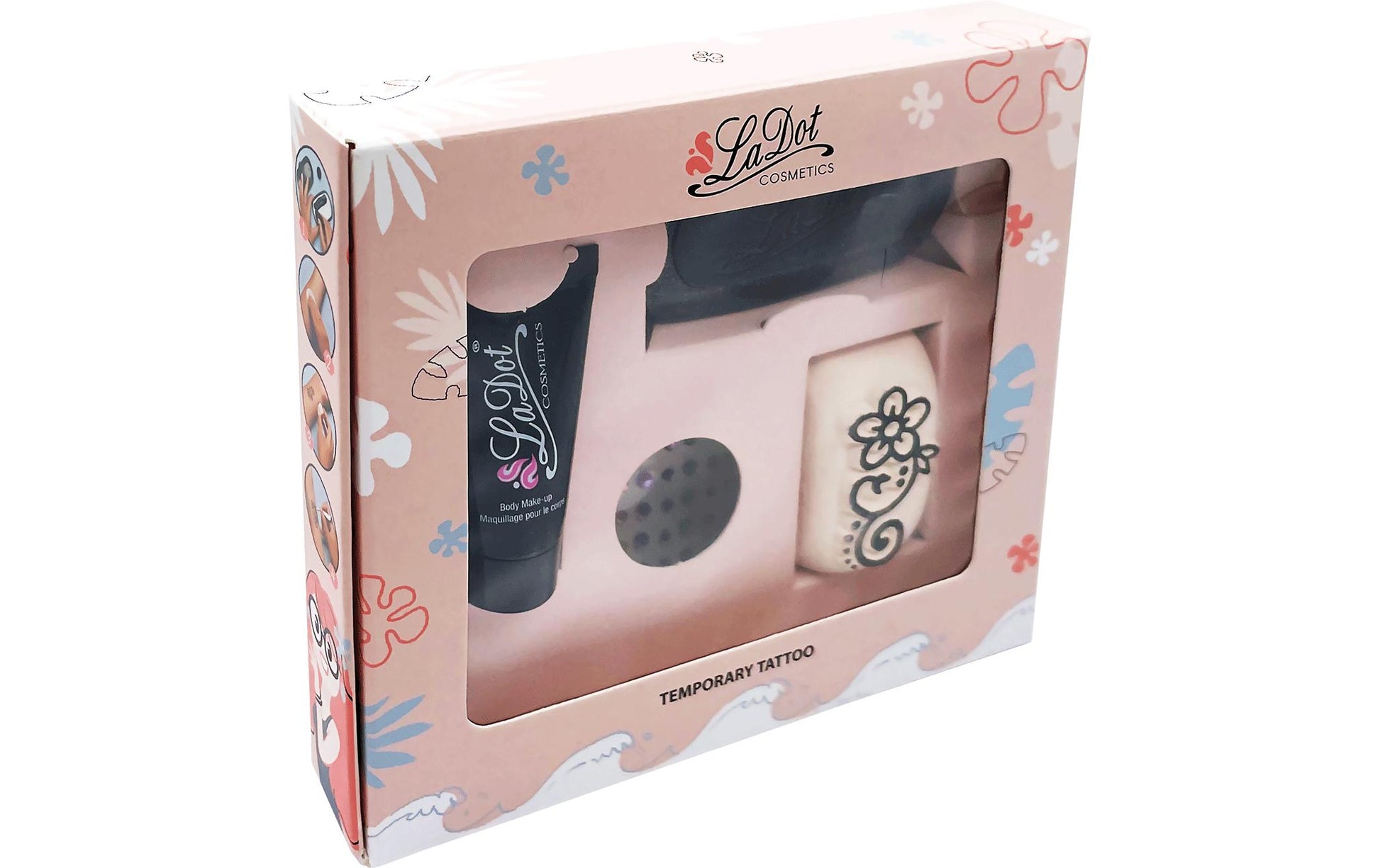 LaDot Tattoo-Stempel-Set – Set 2 – 15 ml Schwarz – inkl. Schablonen & Strasssteine