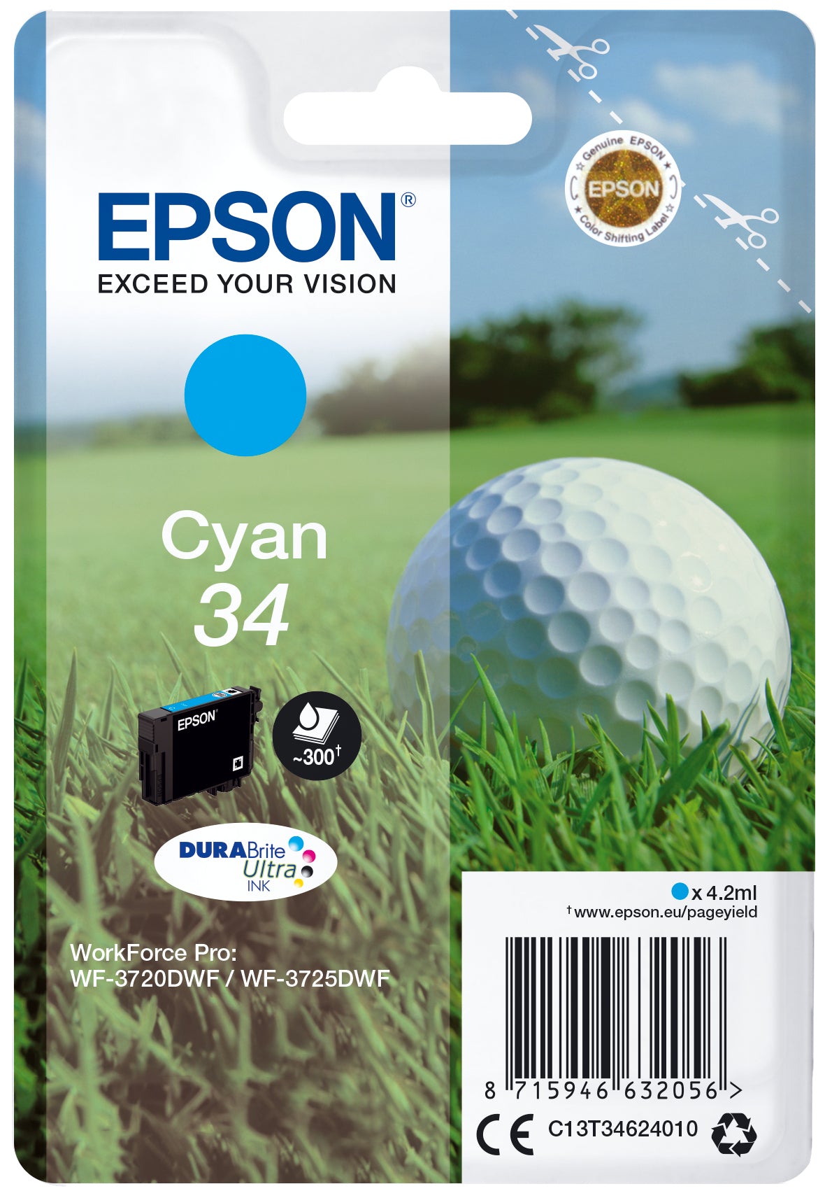 Epson T346240 Cyan Tintenpatrone (Original) – 300 Seiten – für WorkForce Pro WF-3720DWF/3725DWF
