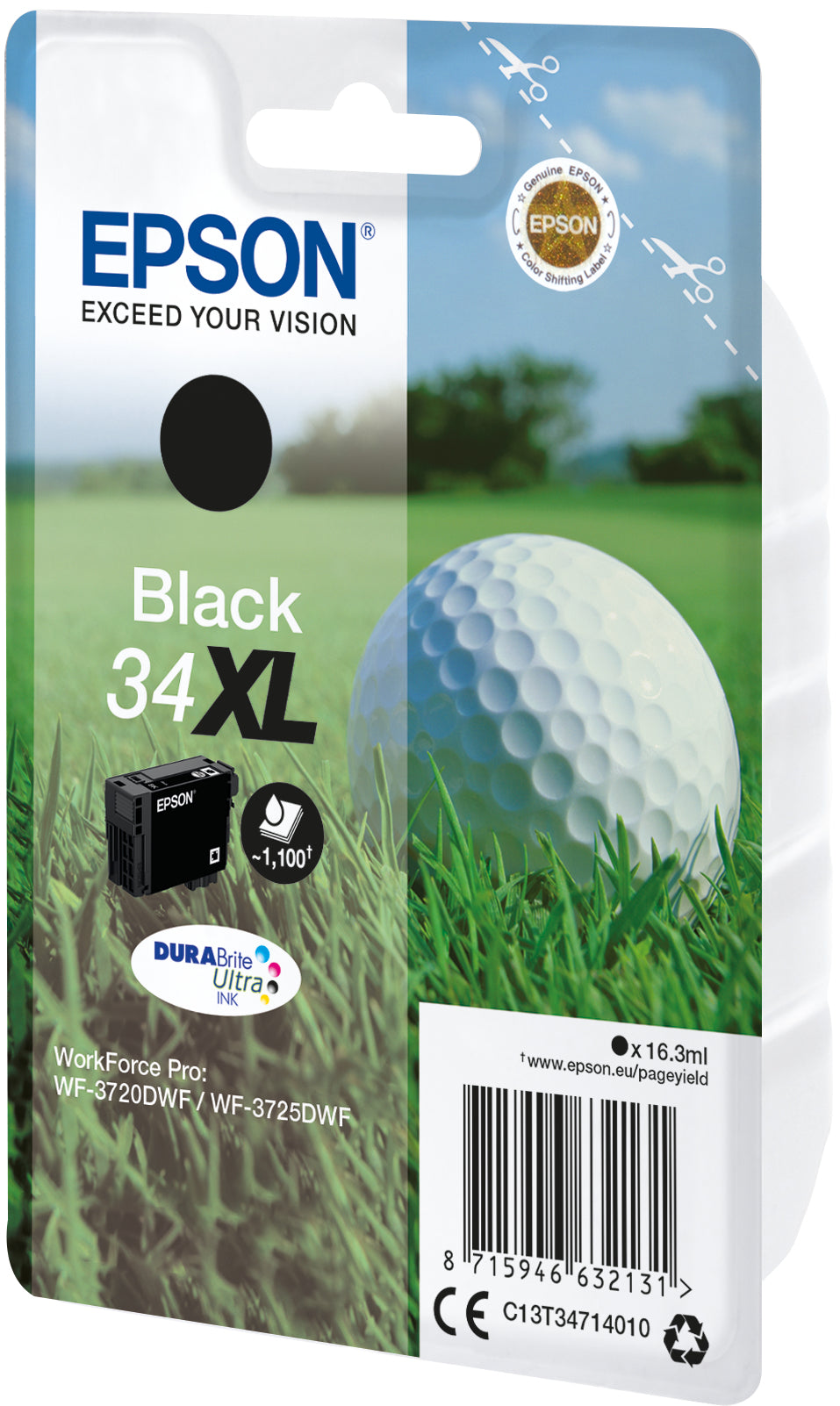 Epson 34XL Schwarz Tintenpatrone (Original) – 1'100 Seiten – für Epson WorkForce Pro WF-3725DWF/3720DWF