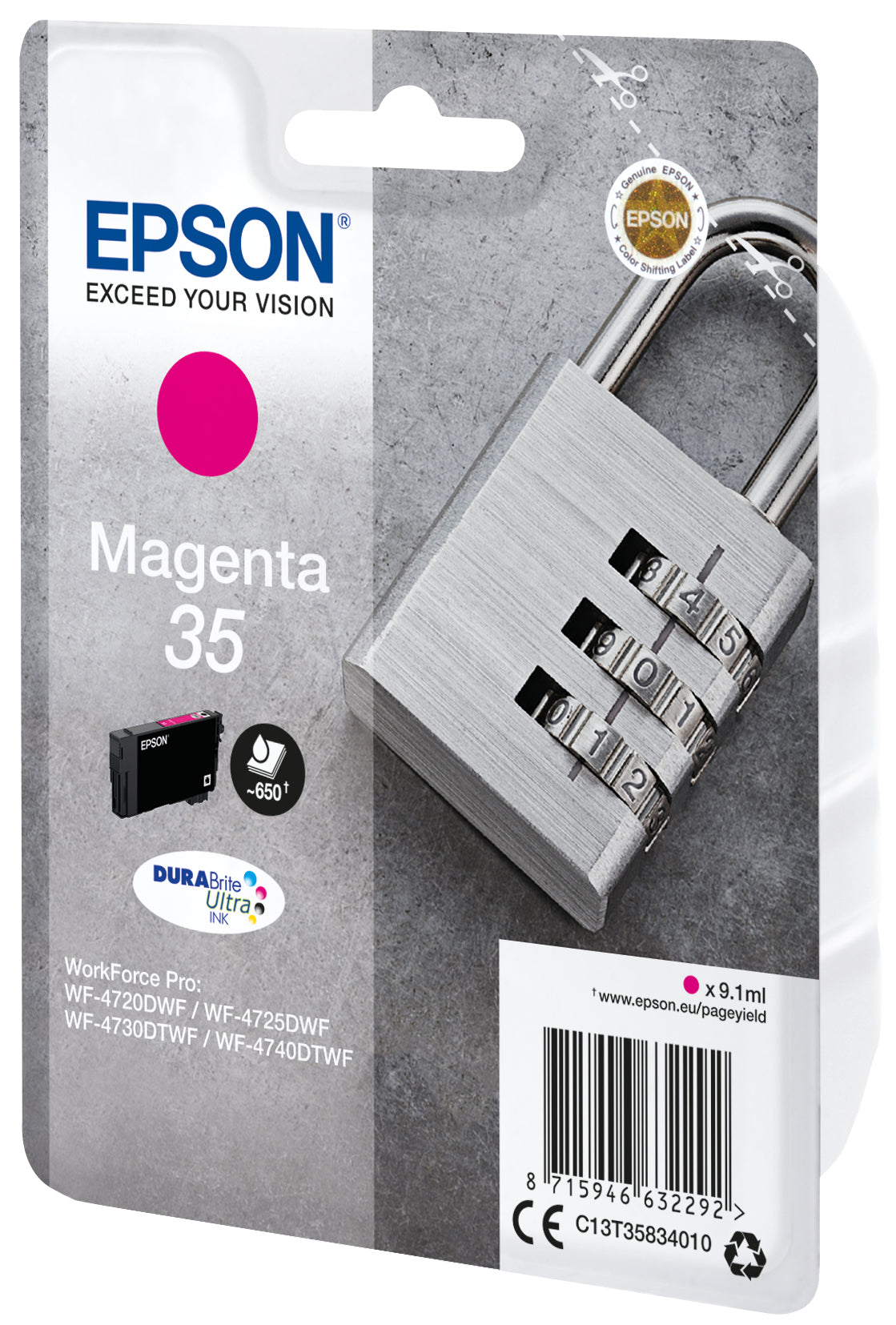 Epson T358340 Magenta Tintenpatrone (Original) – 650 Seiten – für Epson WorkForce Pro WF‑4740/4730/4725/4720