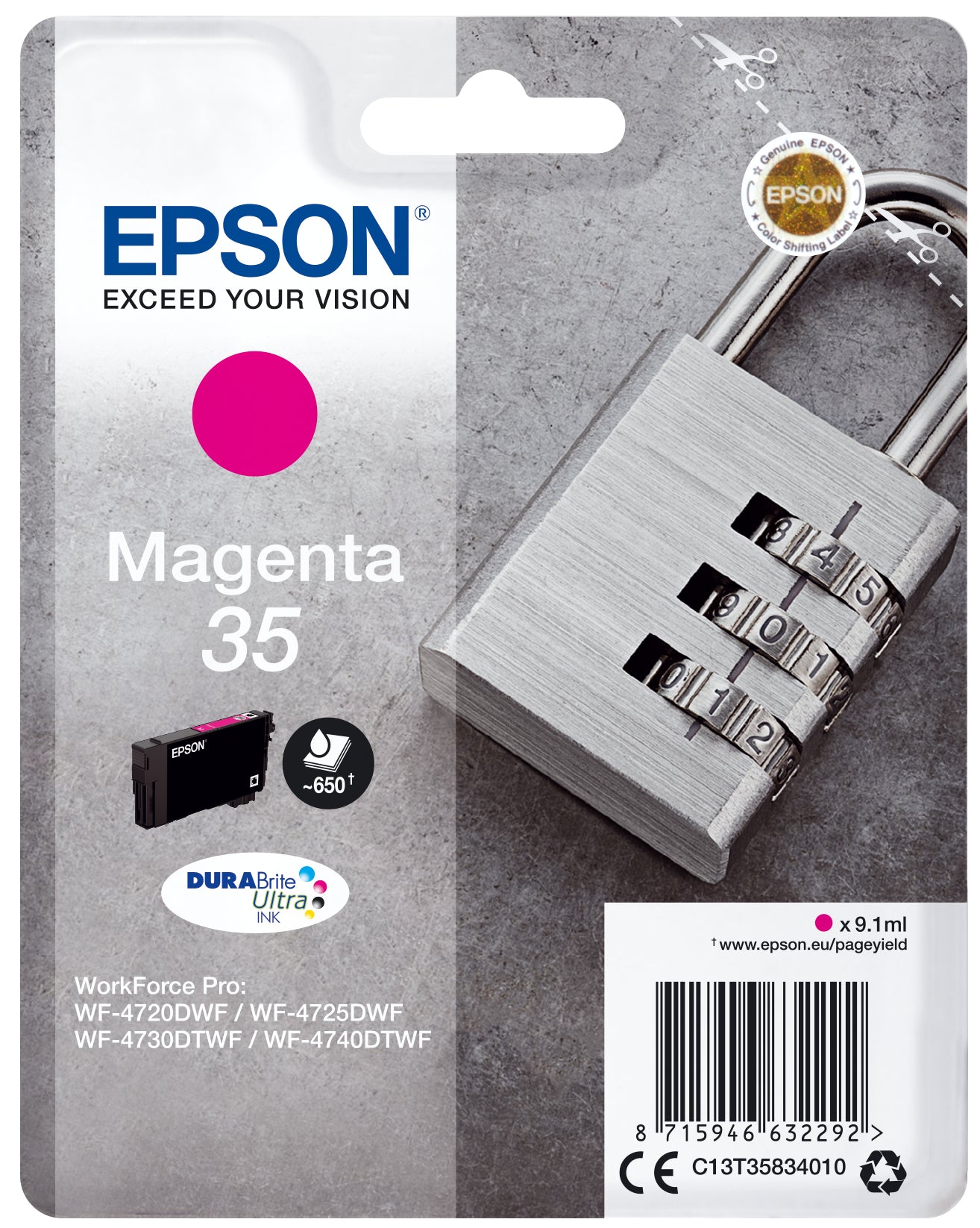Epson T358340 Magenta Tintenpatrone (Original) – 650 Seiten – für Epson WorkForce Pro WF‑4740/4730/4725/4720