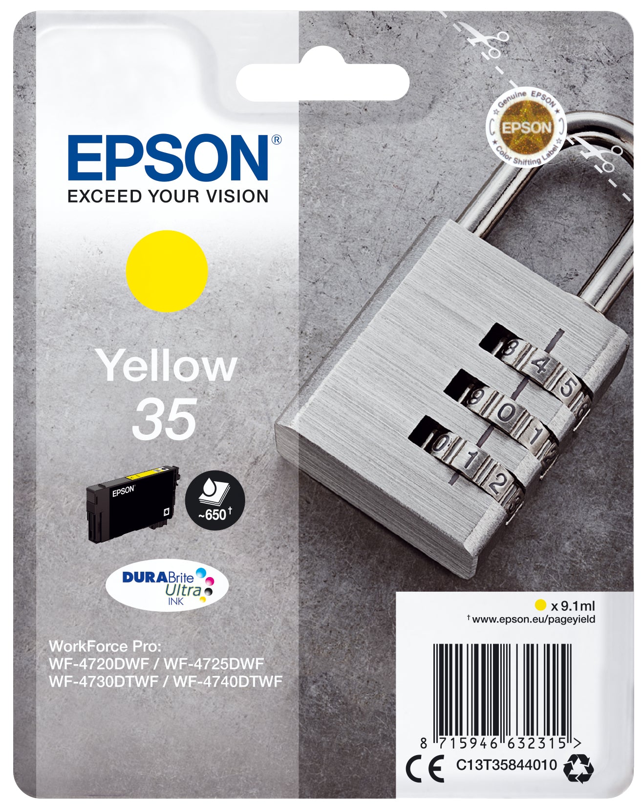Epson T358440 Gelbe Tintenpatrone (Original) – 650 Seiten – für WorkForce Pro WF-4740/4730/4725 …