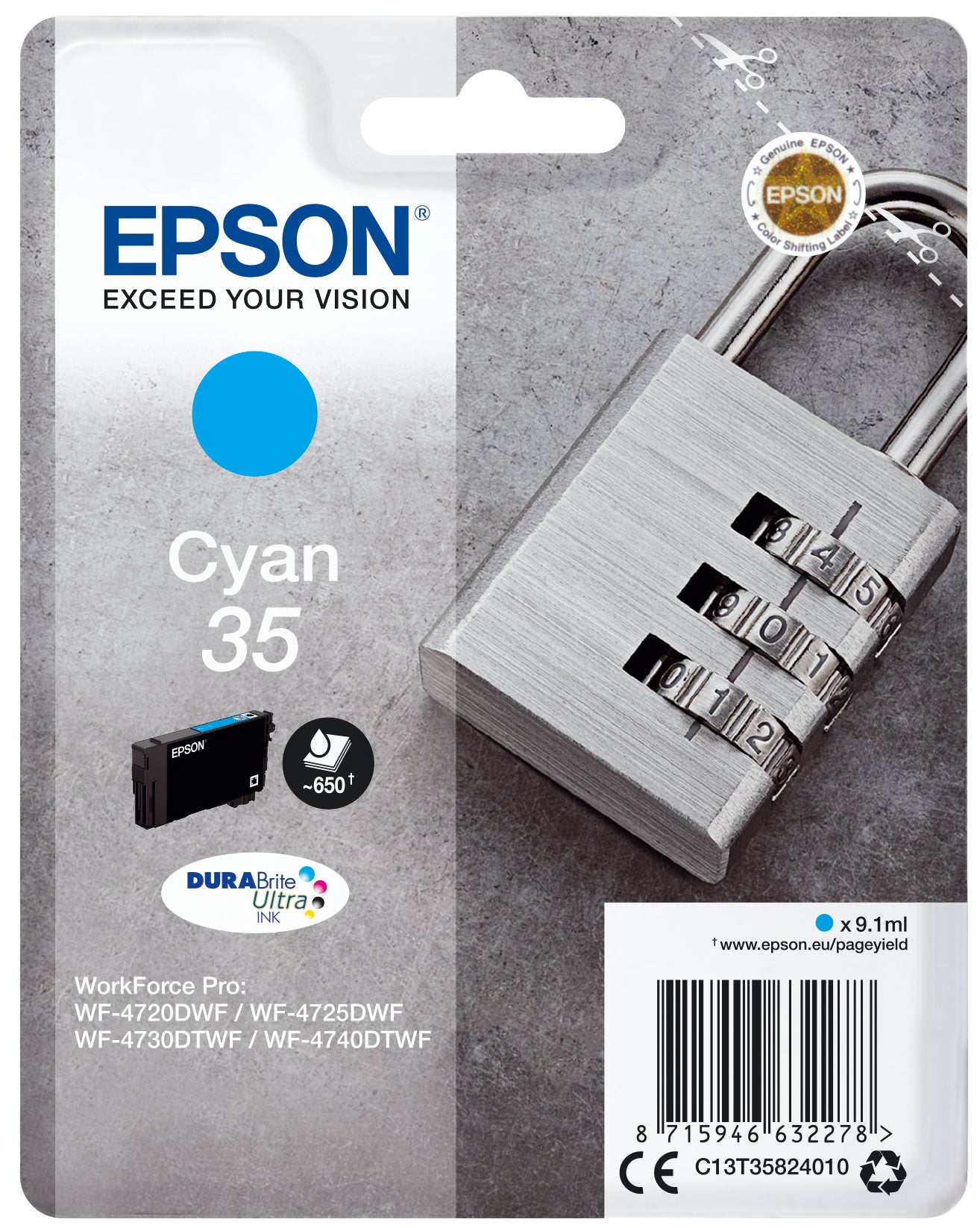Epson 35 Cyan Tintenpatrone (Original) – 650 Seiten – für WorkForce Pro WF‑4740/4730/4725 …