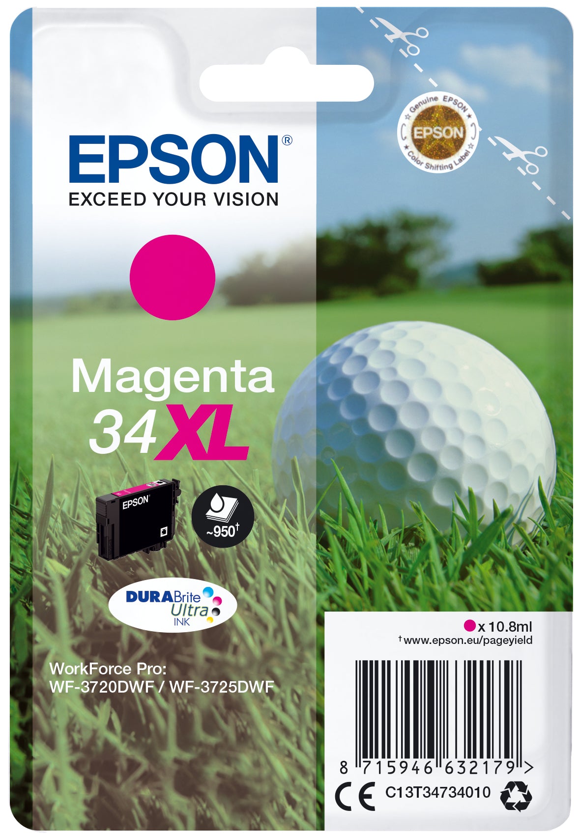 Epson 34XL Magenta Tintenpatrone (Original) – 950 Seiten – für WorkForce Pro WF-3720DWF/3725DWF