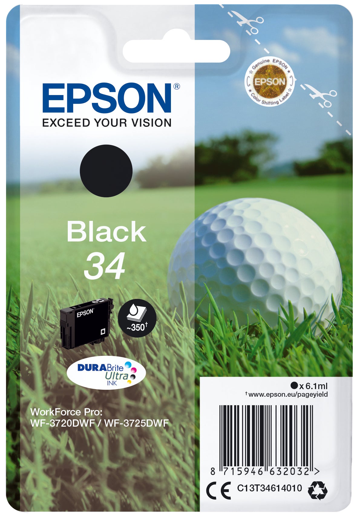 Epson 34 Schwarz Tintenpatrone (Original) – 350 Seiten – für WorkForce Pro WF-3725DWF/WF-3720DWF