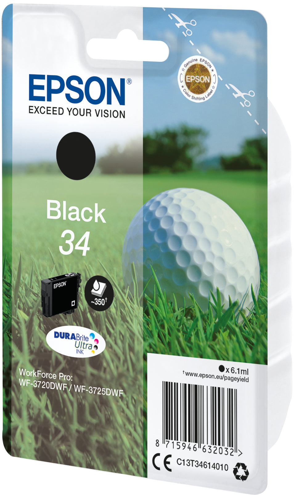Epson 34 Schwarz Tintenpatrone (Original) – 350 Seiten – für Epson WorkForce Pro WF-3725DWF/3720DWF