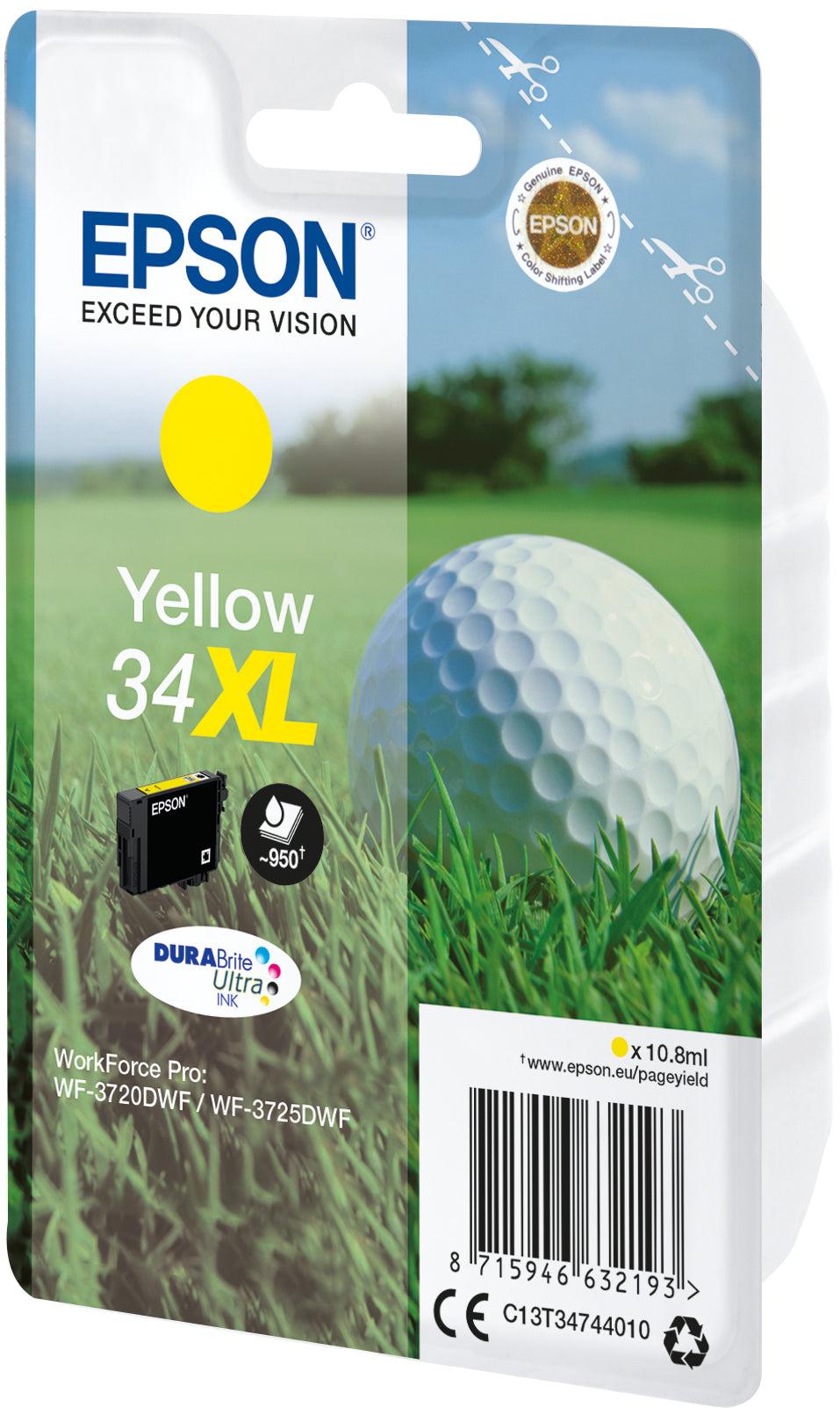 Epson 34XL Gelbe Tintenpatrone (Original) – 950 Seiten – für WorkForce Pro WF-3720DWF/3725DWF – C13T34744010
