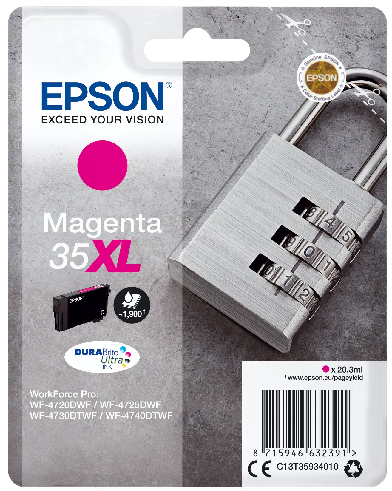 Epson Tintenpatrone 35XL, Magenta, XL – für Inkjetdrucker/Multifunktionsgeräte