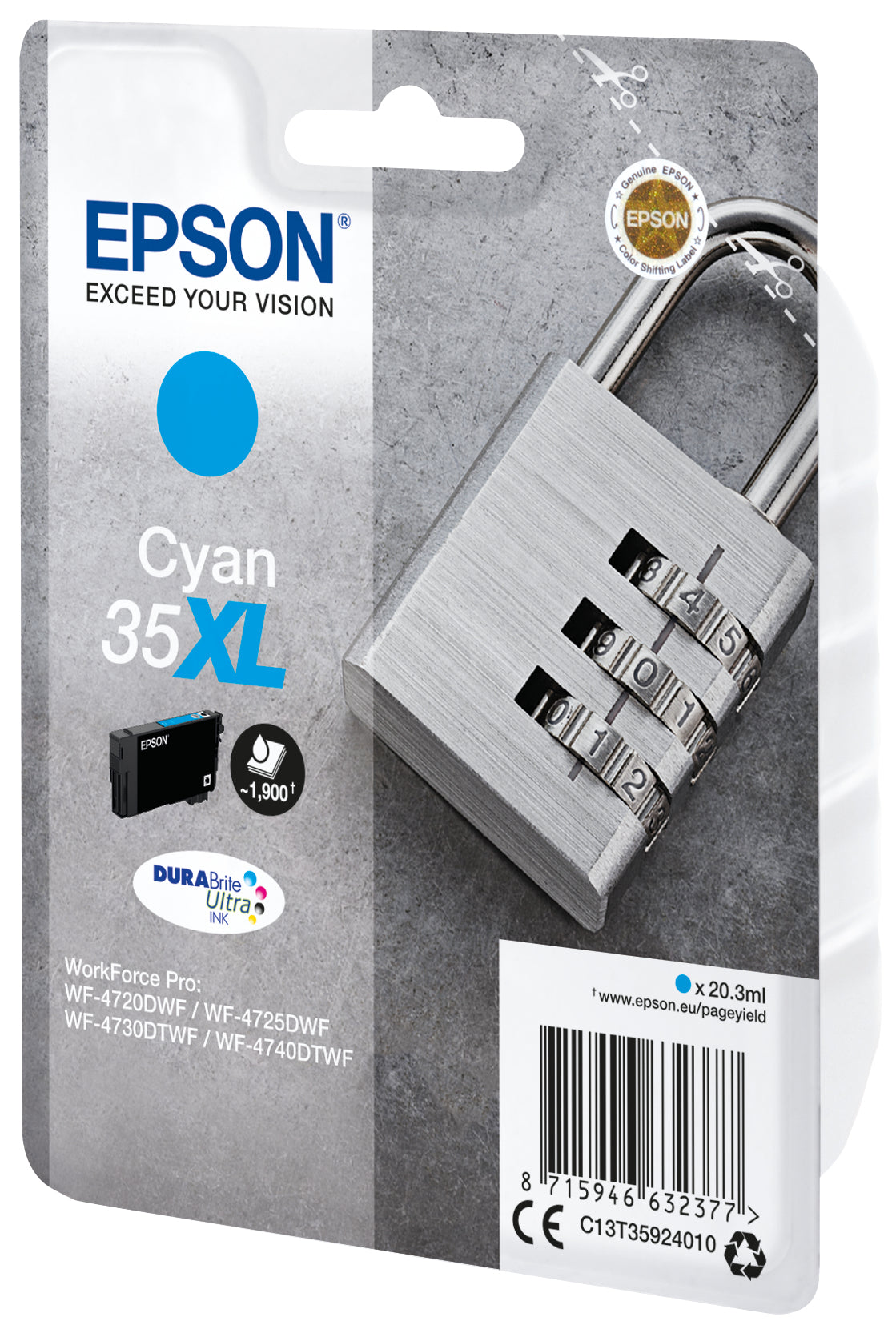 Epson 35XL Cyan Tintenpatrone (Original) – 1'900 Seiten – für Epson WorkForce Pro WF-4740/4730/4725 …