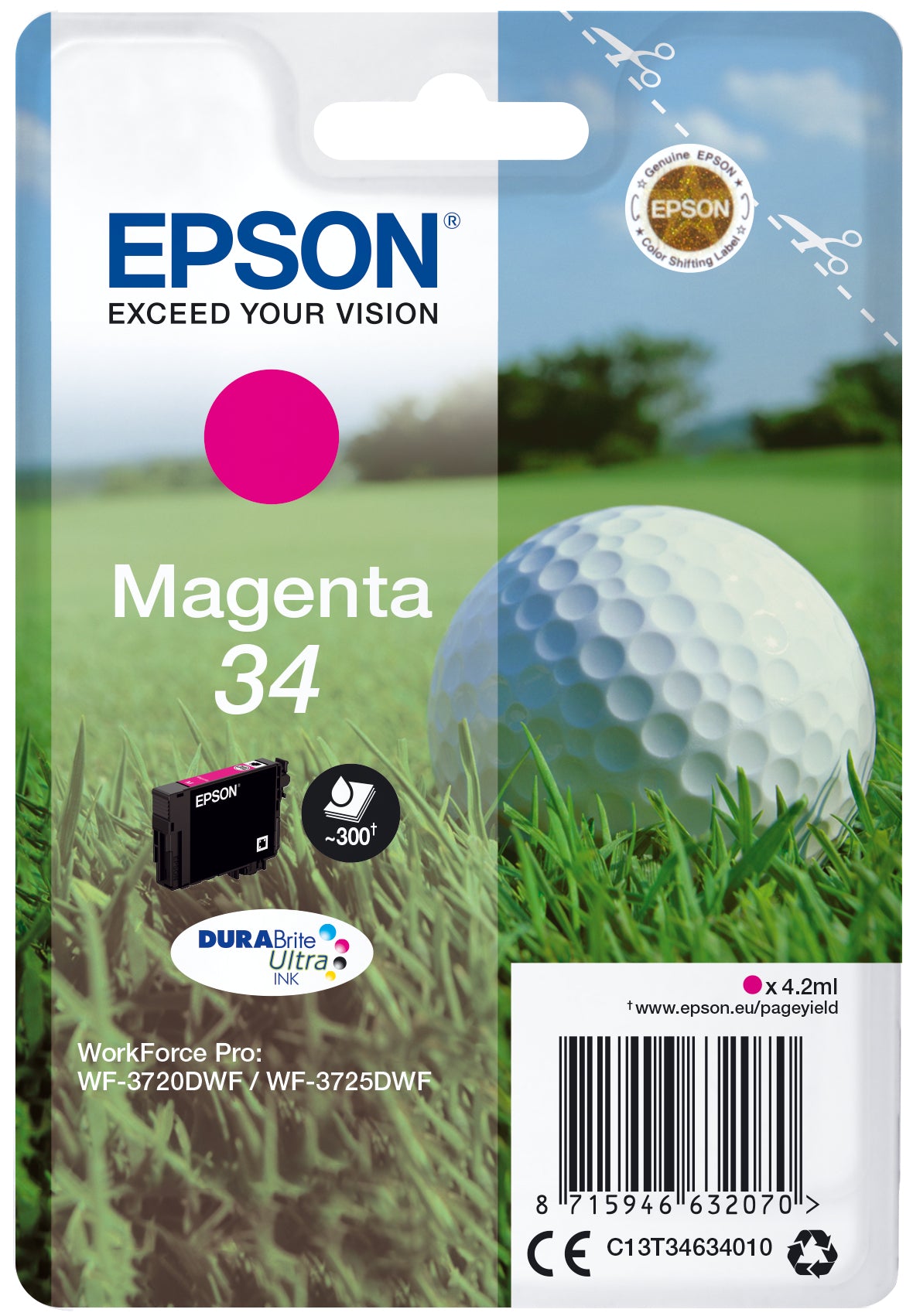 Epson 34 Magenta Tintenpatrone (Original) – 300 Seiten – für Epson WorkForce Pro WF-3725DWF/3720DWF