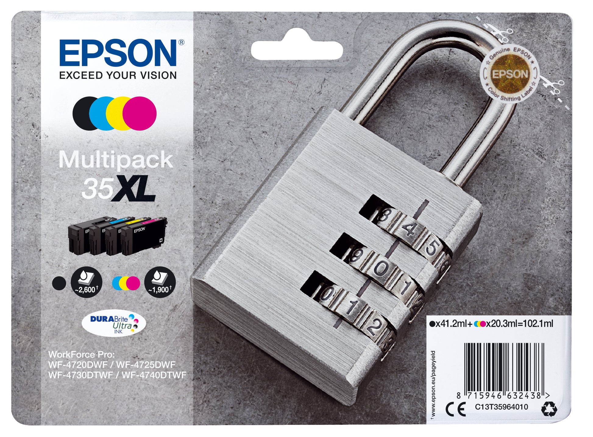 Epson Tintenpatronen-Multipack T359640, CMYK, XL, Original – für WorkForce WF-4720, WF-4725DWF