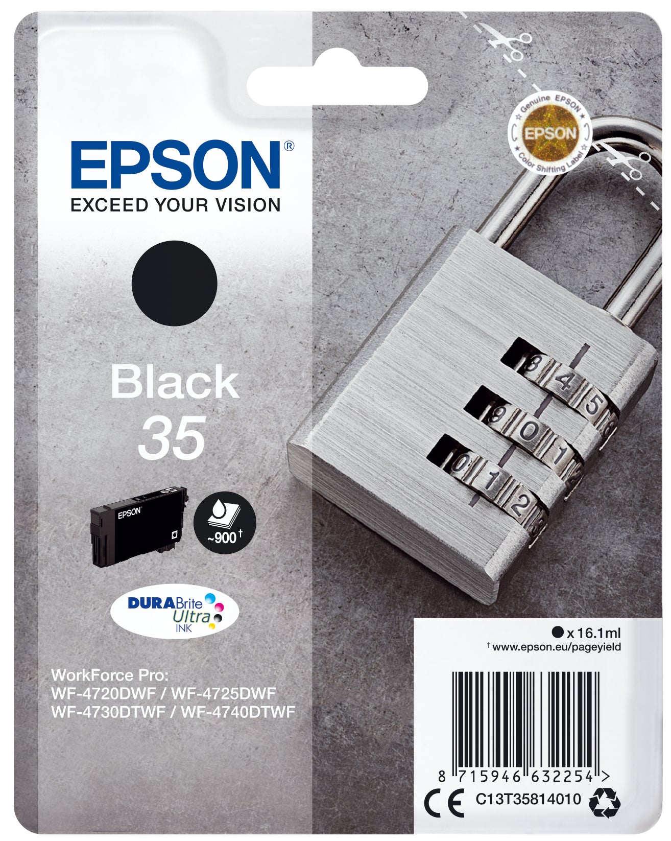 Epson 35 Schwarz Tintenpatrone (Original) – 900 Seiten – für Epson WorkForce Pro WF-4740/4730/4725/4720