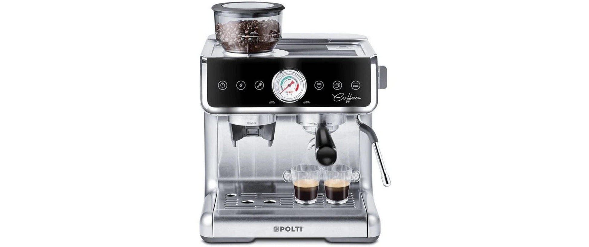 Polti COFFEA G50S Espressomaschine (Siebträger) – 15 bar, 2,8 l, Milchschaumdüse, Silber/Schwarz