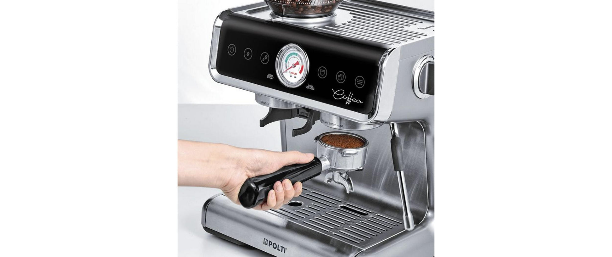 Polti COFFEA G50S Espressomaschine (Siebträger) – 15 bar, 2,8 l, Milchschaumdüse, Silber/Schwarz