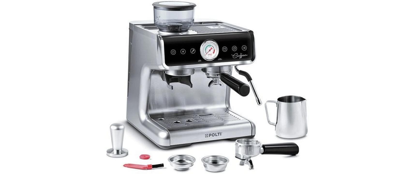 Polti COFFEA G50S Espressomaschine (Siebträger) – 15 bar, 2,8 l, Milchschaumdüse, Silber/Schwarz