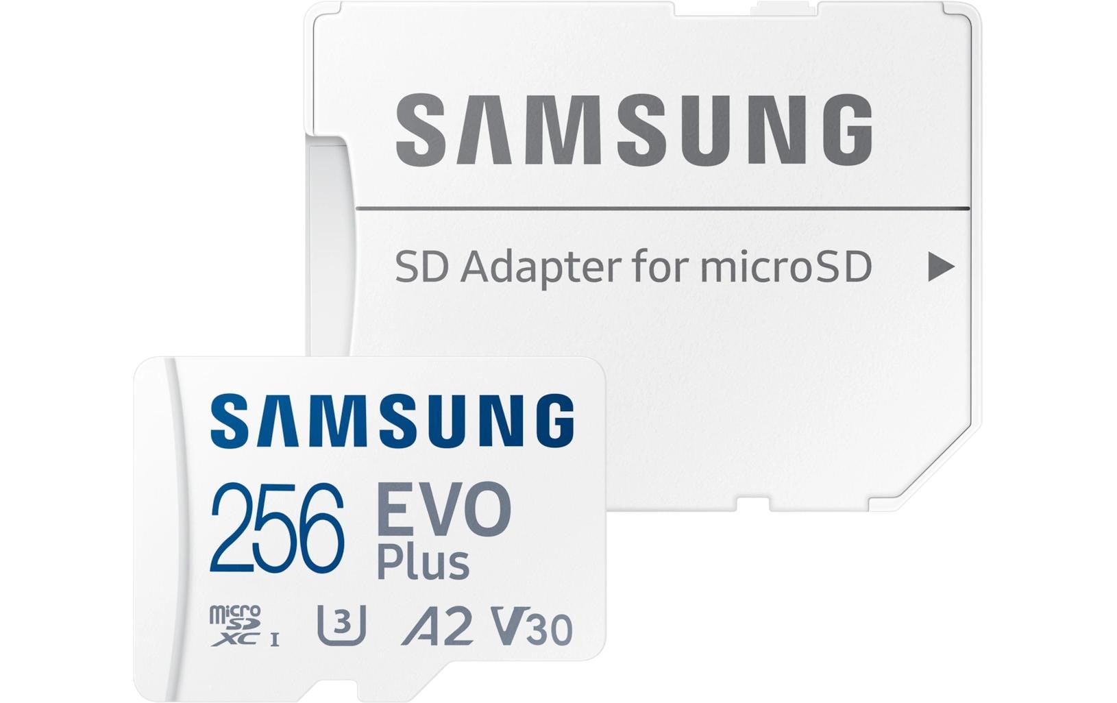 Samsung EVO Plus microSDXC 256 GB – UHS-I, U3, V30, A2, 160 MB/s Lesen, inkl. SD-Adapter