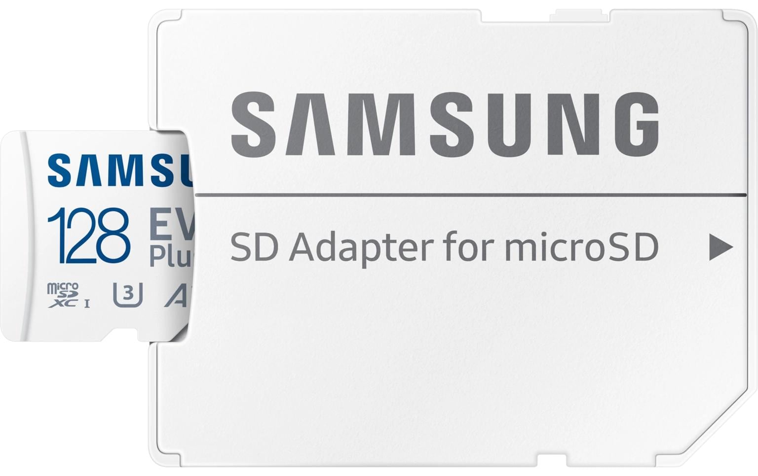 Samsung EVO Plus microSDXC 128 GB – UHS-I, U3, V30, A2, 160/130 MB/s, inkl. SD-Adapter