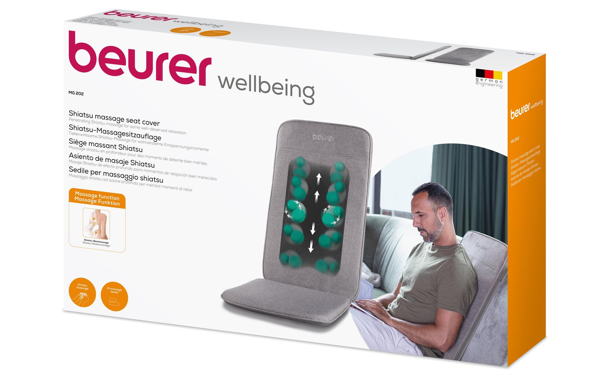 Beurer Massagesitzauflage – Grau, 2600 g, Shiatsu, 2 Stufen, für Rücken