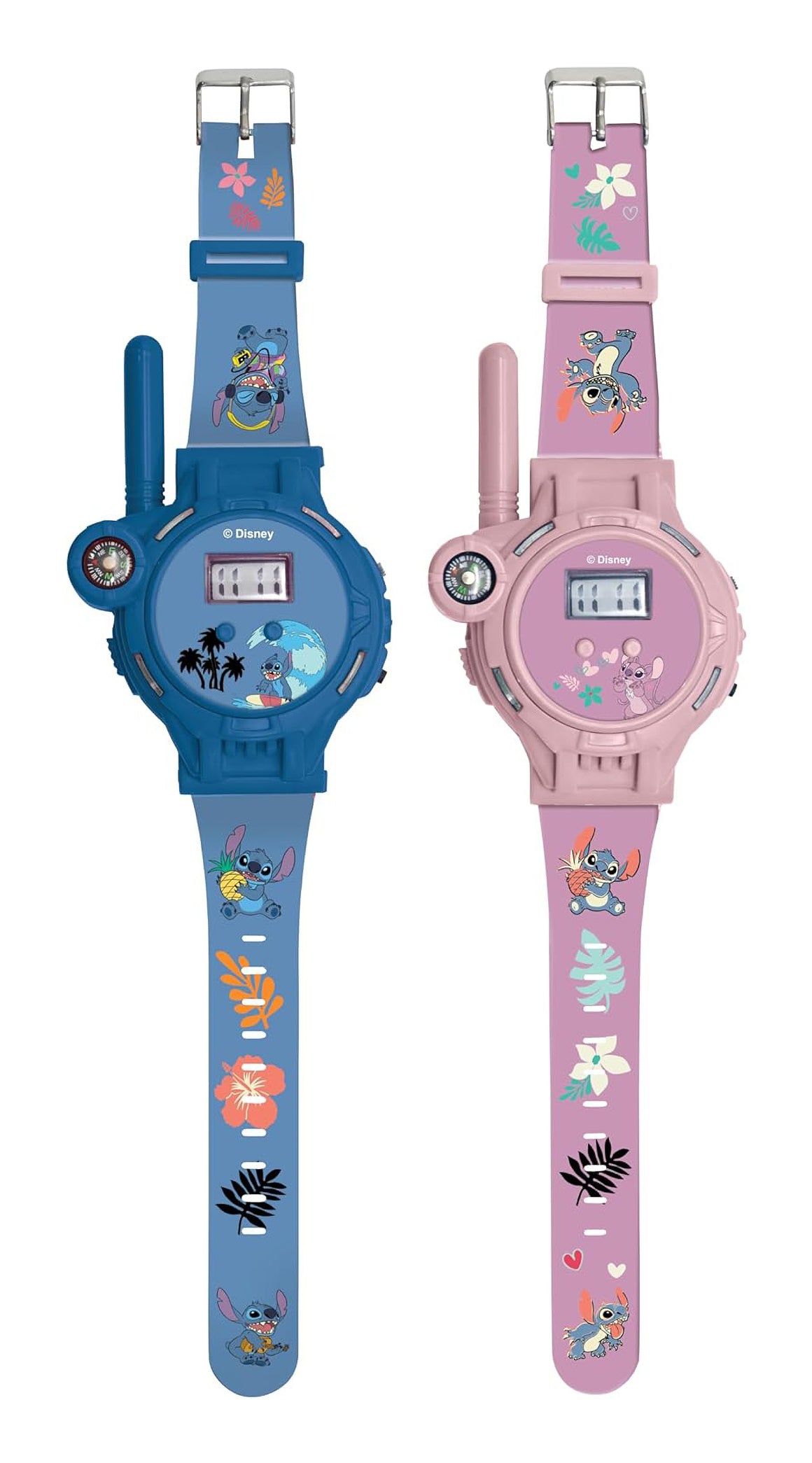 Lexibook Stitch Digitaluhr – Walkie-Talkie, Reichweite 200 m – 2 Stück – ab 3 J. – Blau/Pink