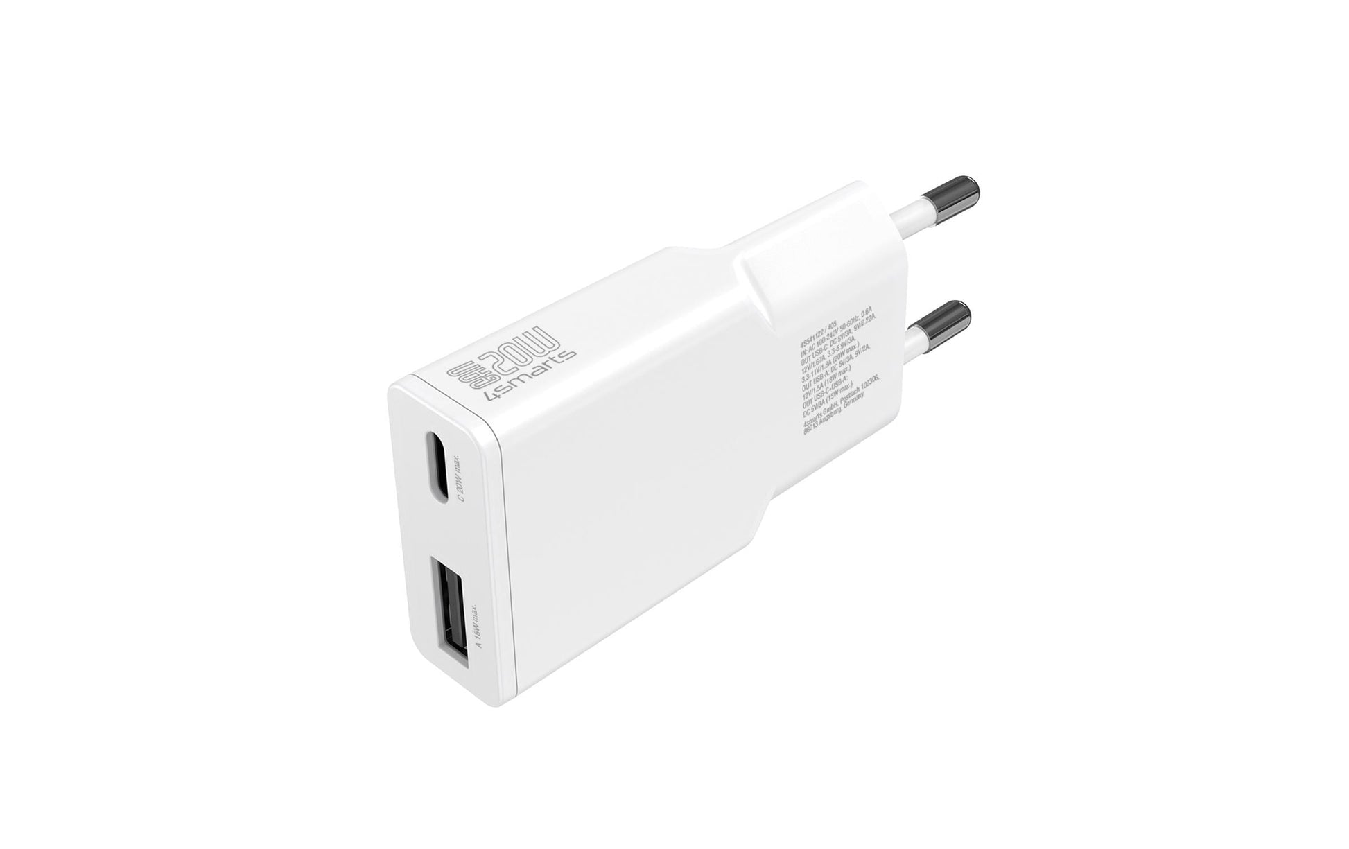 4smarts PDPlug Duos Slim USB-Ladegerät 20 W – USB-C×1, USB-A×1 – QC 3.0, GaN