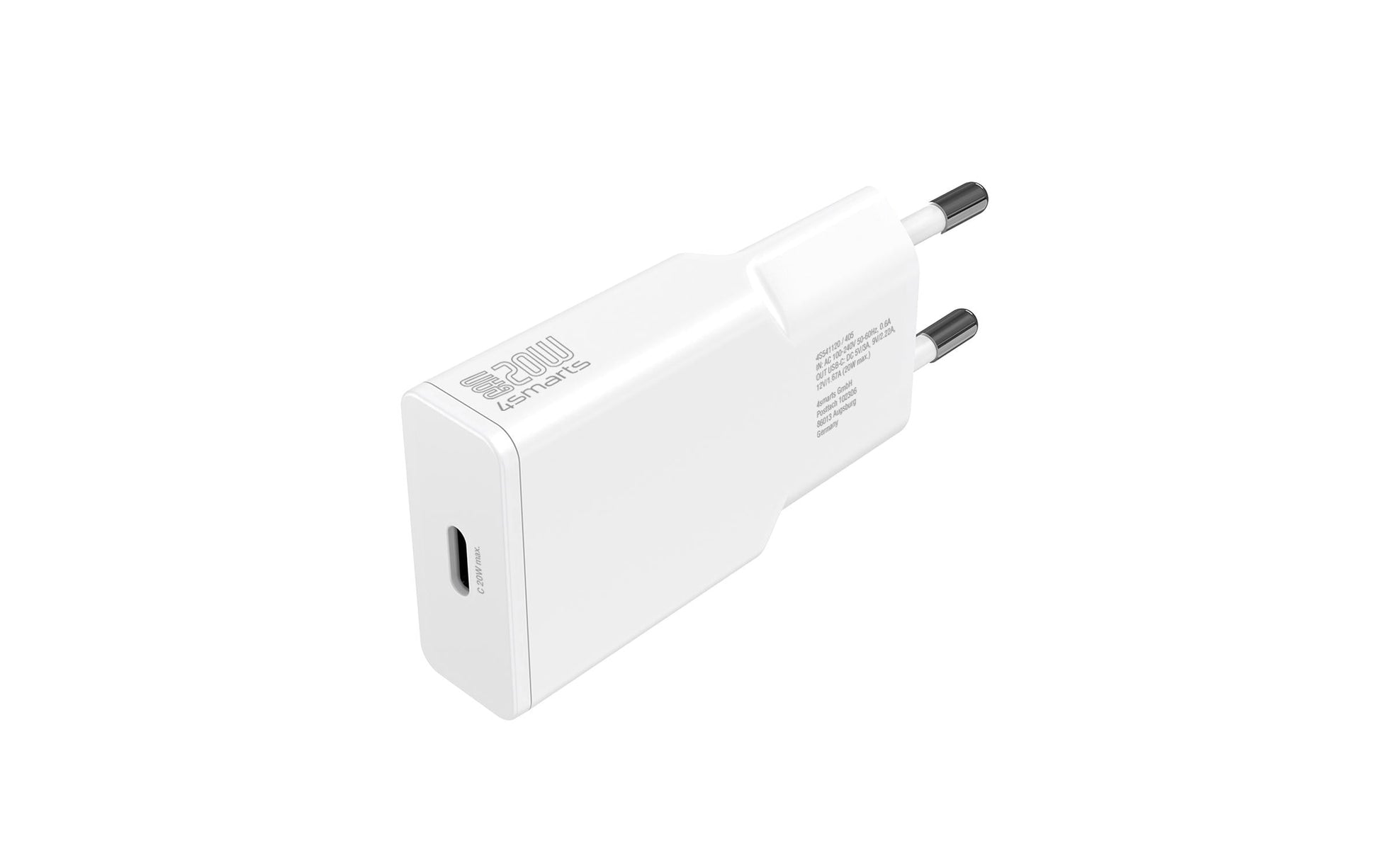 4smarts PDPlug Slim USB-Ladegerät 20 W – USB-C×1 – PD 3.0, PPS, QC 3.0, GaN – EU-Stecker (Typ C)