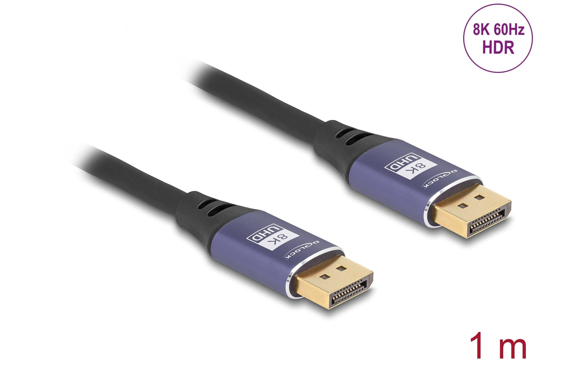 DeLOCK DisplayPort Kabel DP 1.4 8K 60 Hz – 1 m – Schwarz/Flieder