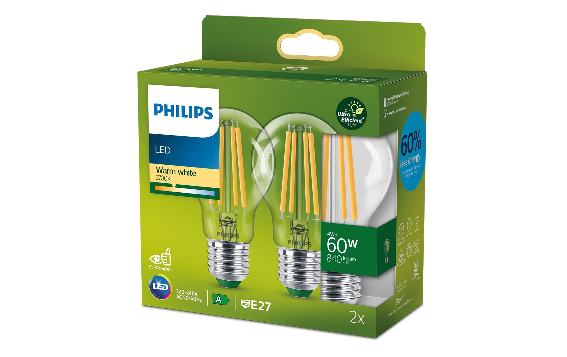Philips by Signify Philips Leuchtmittel E27 A-Form – 840 lm, 4 W, Warmweiss 2700 K