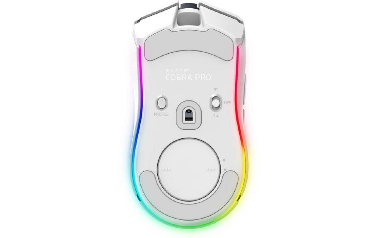Razer Cobra Pro Gaming-Maus – kabellos, USB-C, 30'000 dpi, 8 Tasten, für Rechtshänder, RGB-Beleuchtung, weiss