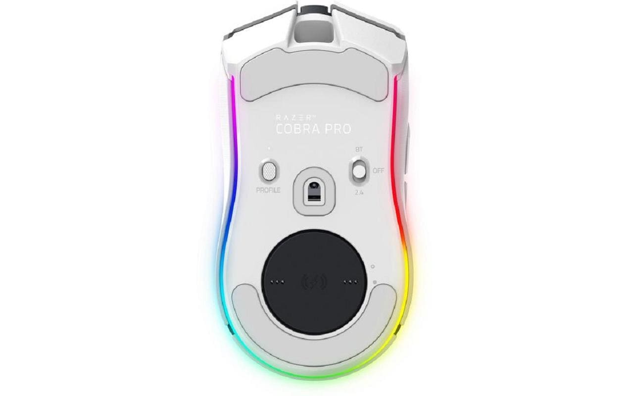 Razer Cobra Pro Gaming-Maus – kabellos, USB-C, 30'000 dpi, 8 Tasten, für Rechtshänder, RGB-Beleuchtung, weiss