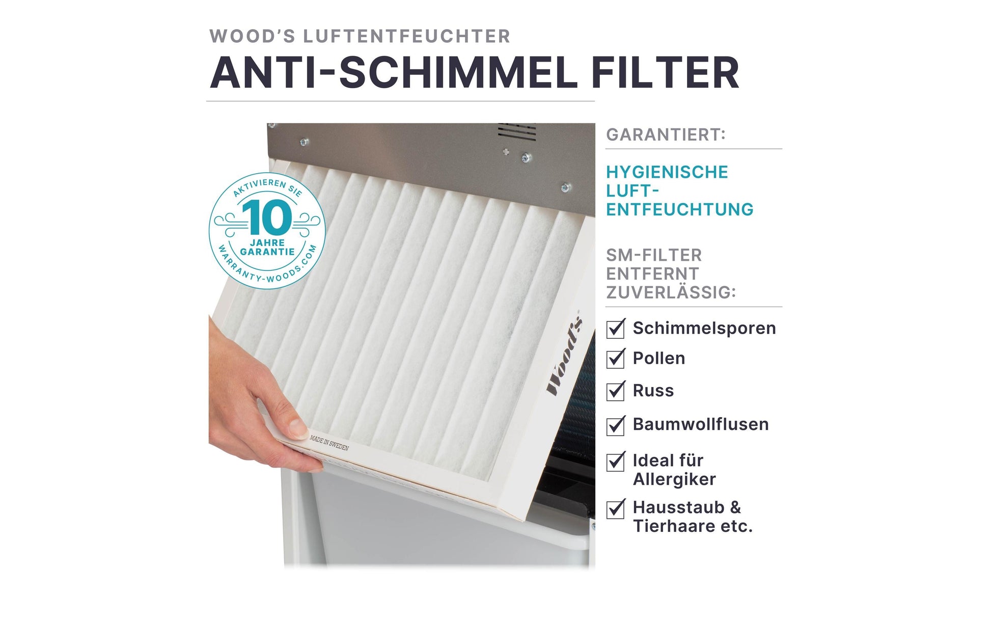Wood's Luftentfeuchter LD48 Pro+ – 43 L/24 h, bis 180 m², Tank 11,4 l, Hygrostat