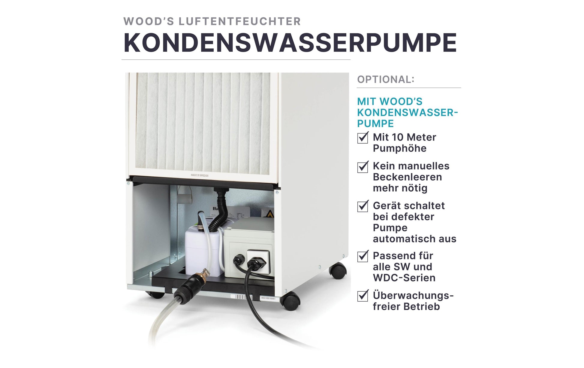 Wood's Luftentfeuchter SW-20FW – 14 L/24 h, bis 90 m², Tank 11,4 l, Hygrostat