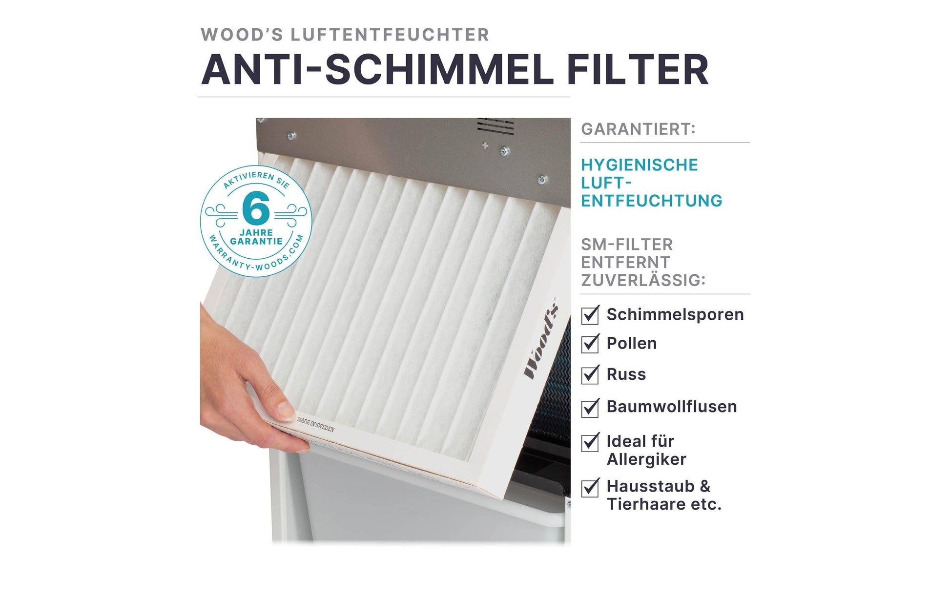 Wood's Luftentfeuchter SW-20FW – 14 L/24 h, bis 90 m², Tank 11,4 l, Hygrostat