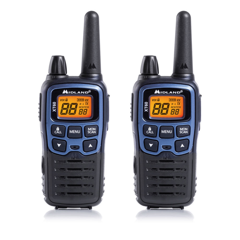 Midland XT60 – Funkgerät (2er-Set), 93 Kanäle, 446,00625–446,0937 MHz, Reichweite bis 10 km, Schwarz