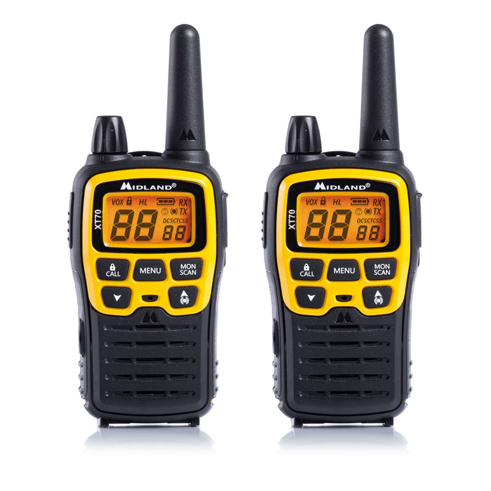 Midland XT70 Adventure – Funkgerät (2er-Set), 93 Kanäle, Reichweite bis 12 km, AA-Batterien, IP54