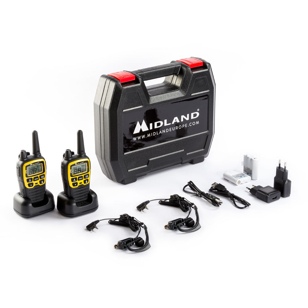 Midland XT70 Adventure – Funkgerät (2er-Set), 93 Kanäle, Reichweite bis 12 km, AA-Batterien, IP54
