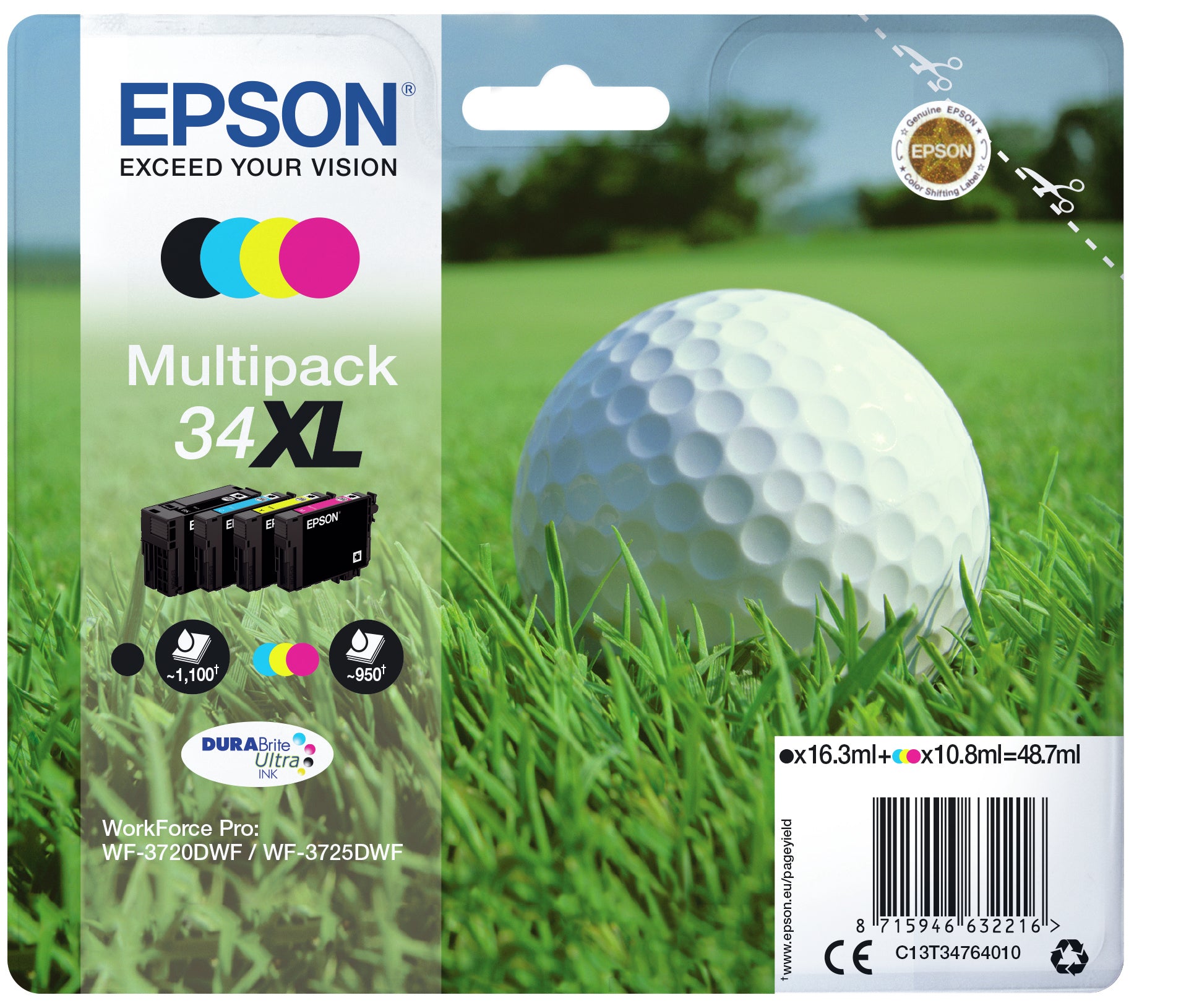 Epson Tintenpatronen-Multipack T347640, CMYK, XL, Original – für WF-3720, WF-3725 DWF