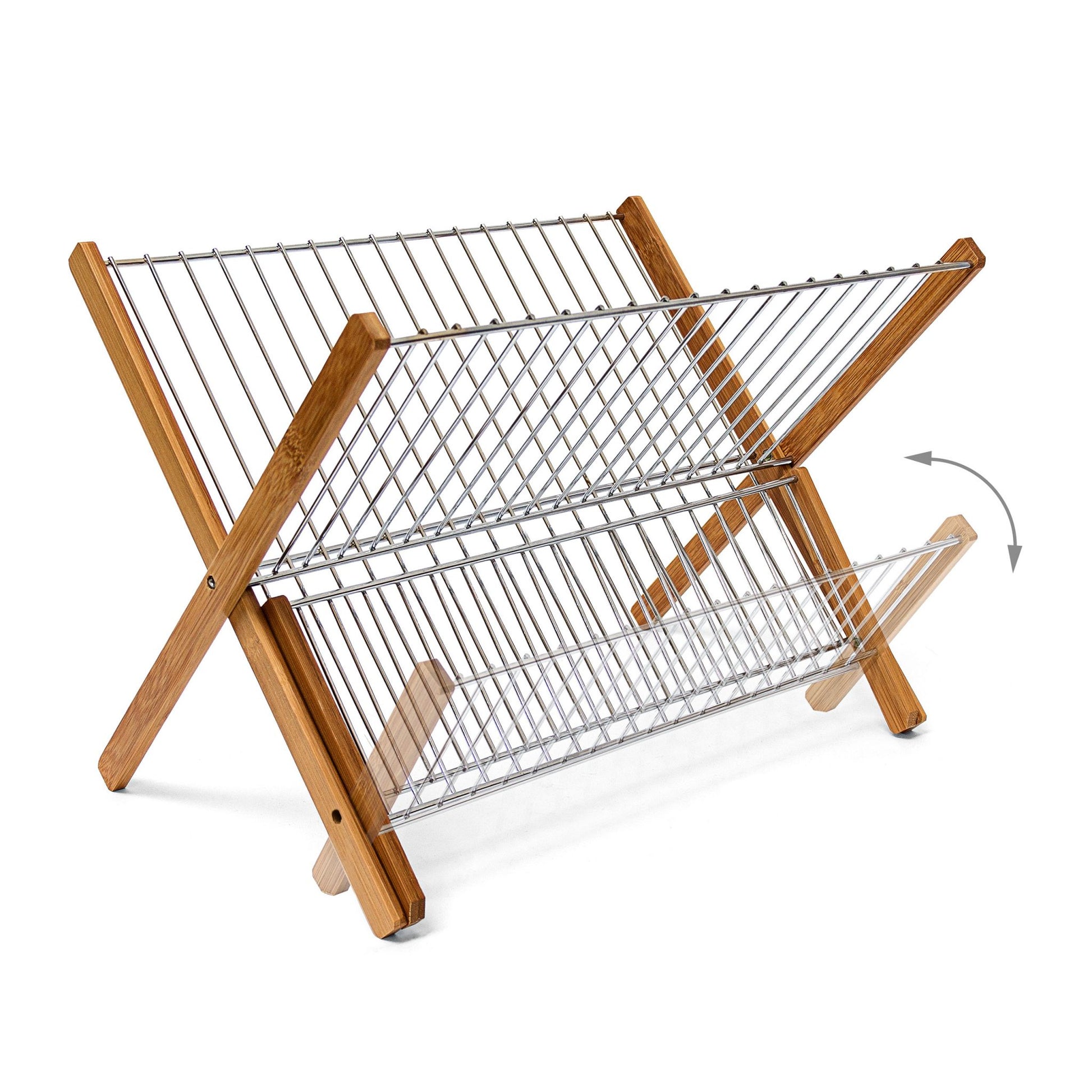 Relaxdays Abtropfgestell 39 × 29 × 27 cm, Bambus/Metall, Braun/Silber